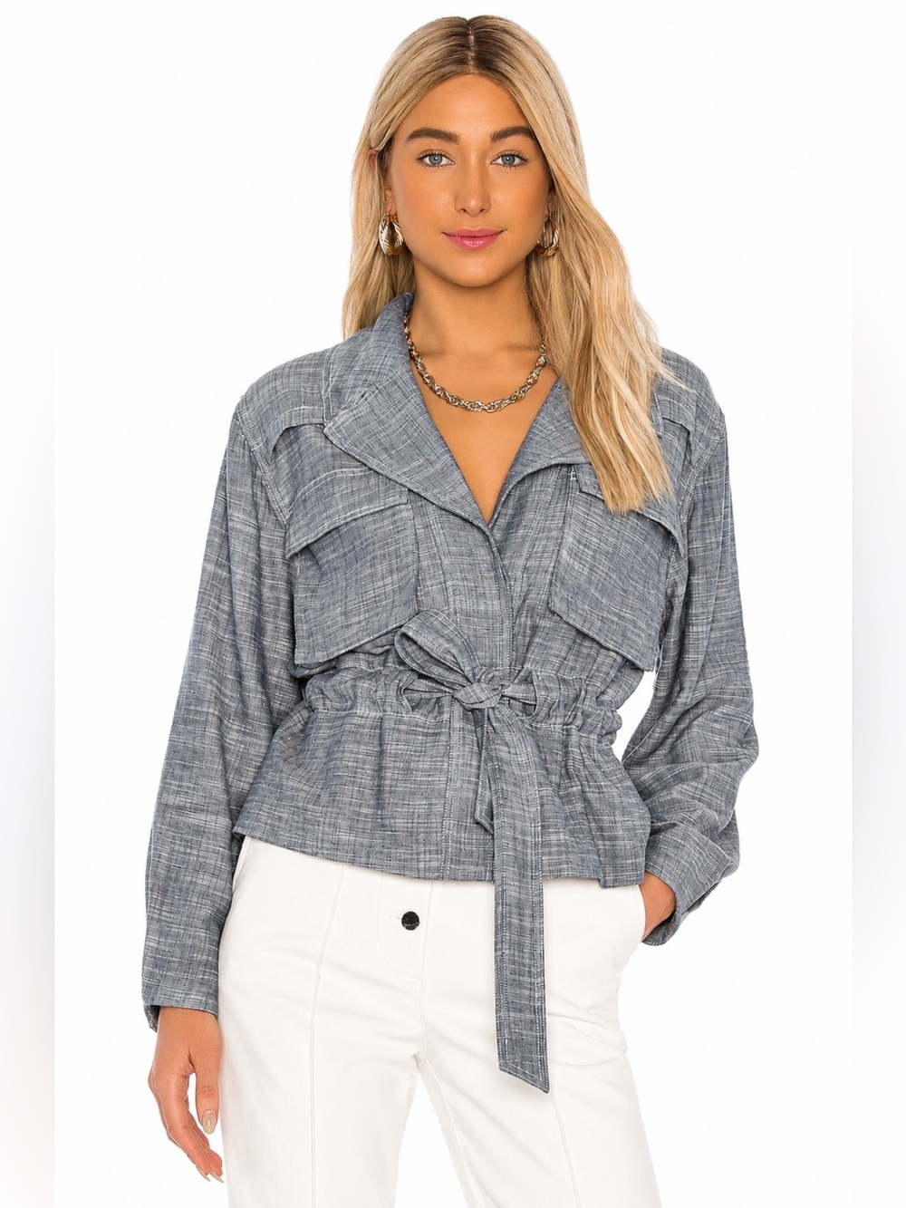 Revolve L’Academie Ella Utility Jacket in Dusty Blue XS